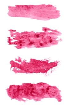 Watercolor brush stroke of red paint, on a white isolated background, set