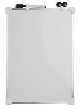 Blank white board for markers on white isolated background
