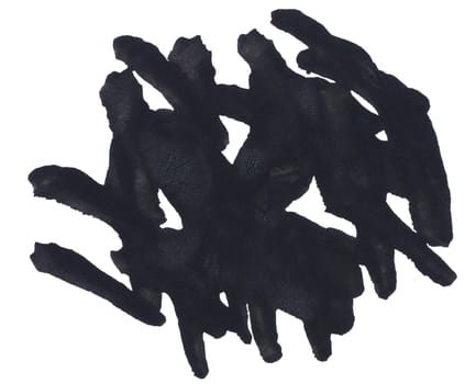 Watercolor brush stroke of black paint, on a white isolated background