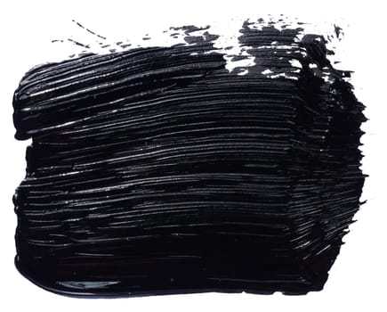 Black oil paint stroke with bristle brush, swatch isolated on white background