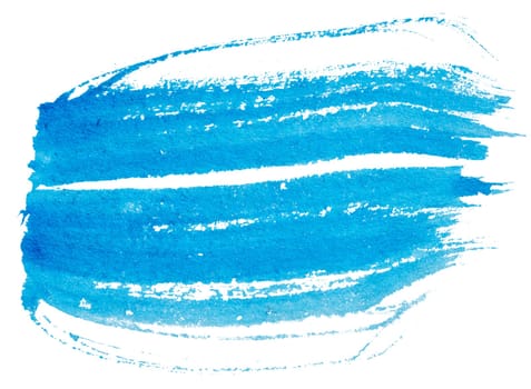 Watercolor brush stroke of blue paint, on a white isolated background