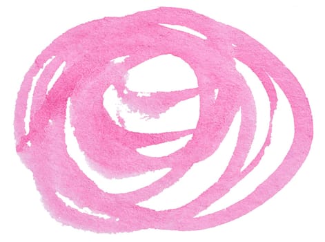 Circle drawn with pink watercolor paint on a white background