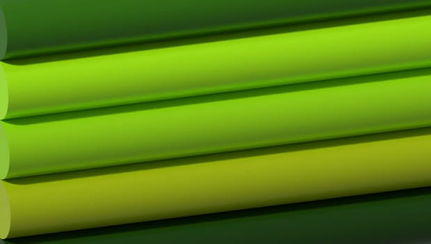Green inflated lines with a shiny surface, 3D rendering illustration