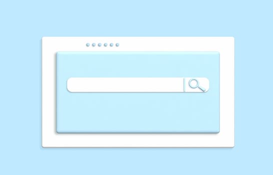 White search bar on a blue background, data entry column. 3D illustration