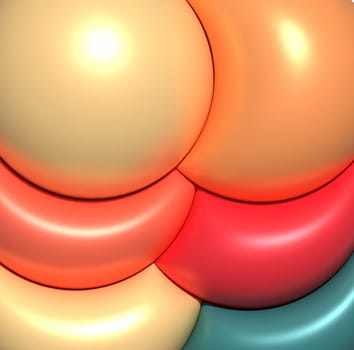 Various colorful inflated circles, 3D rendering illustration