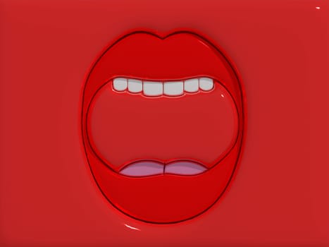 Open mouth with red lips and white teeth, screaming. 3D rendering illustration
