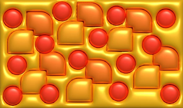 Various colorful lines and dots on a yellow background, 3D rendering illustration