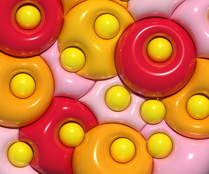 Inflated colorful circles, 3D rendering illustration