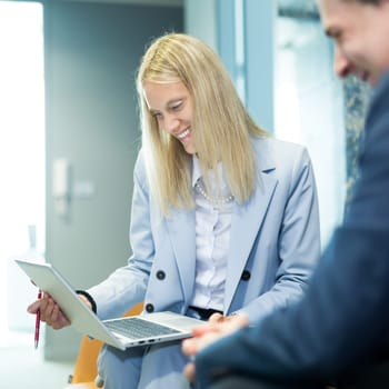 Business meeting. Client consulting. Confident business woman, real estate agent, financial advisor explaining details of project or financial product to client in office