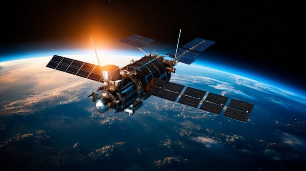 Modern navigation satellite satellite at the Earth orbit. AI generated
