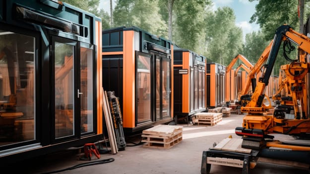 Process of construction modern modular houses. AI generated