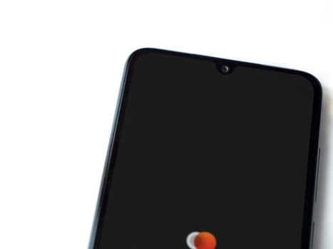 Lod, Israel - July 16,2023: Sun Surveyor app launch screen on smartphone on white background. Top view flat lay with copy space.
