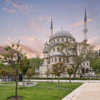 Nusretiye imperial Ottoman ornate Mosque, commissioned by Sultan Mahmut II, located in Tophane district of Beyoglu, Istanbul, Turkey, after sunrise