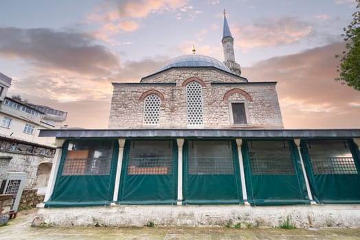 Courtyard of Cinili Camii, a 17th century Ottoman era mosque, located in Validei Atik Street, Uskudar district, Istanbul, Turkey