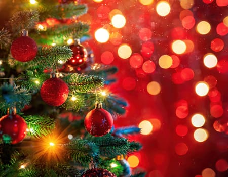 christmas tree closeup with bokeh lights copyspace generative ai