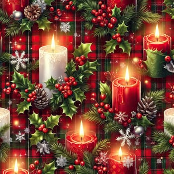 candles and ornaments christmas background or wrapping paper