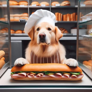 chef dog in a fast food restaurant will make you a great sandwich generative ai