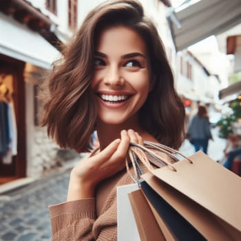 pretty young female tourist shopping on vacation generative ai