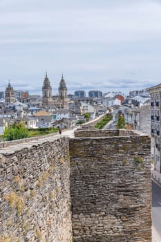 Lugo, Spain: 20 August, 2023: View of the Lugo and Roman city walls and ramparts