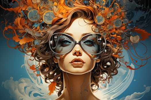 Woman with creative mind, exploding brain full of ideas and imagination, dreams and emotion, inner world and spirituality