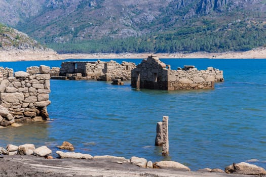 Old ruins of Vilarinho das Furnas, was a village, located in Campo de Geres, Terras de Bouro, on margins of River Homem, in 1972, it was intentionally submerged.