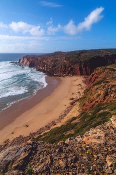 Beautiful empty beach in Algarve west coast, Portugal
