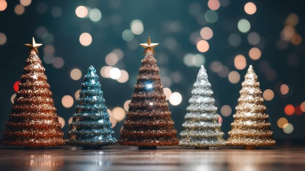christmas tree xmas holiday decoration with glitter bokeh background, ai