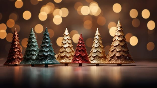 christmas tree xmas holiday decoration with glitter bokeh background, ai