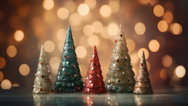 christmas tree xmas holiday decoration with glitter bokeh background, ai