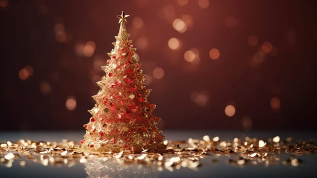 christmas tree xmas holiday decoration with glitter bokeh background, ai