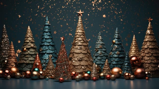 christmas tree xmas holiday decoration with glitter bokeh background, ai