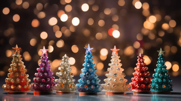christmas tree xmas holiday decoration with glitter bokeh background, ai