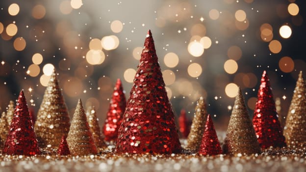 christmas tree xmas holiday decoration with glitter bokeh background, ai