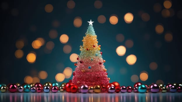 christmas tree xmas holiday decoration with glitter bokeh background, ai