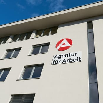 Facade with offices behind of the employment agency, Agentur für Arbeit in Magdeburg in Germany