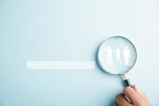 Magnifying glass revealing job search concept, emphasizing the importance of finding fulfilling careers. Seeking employment opportunities in a dynamic and interconnected world. job search