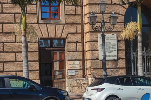 Sicily, Milazzo, Italy - 03 October 2023. Office Social Service. The project of the palace was designed by the architect of Messina Salvatore Richichi and dates back to 1867.