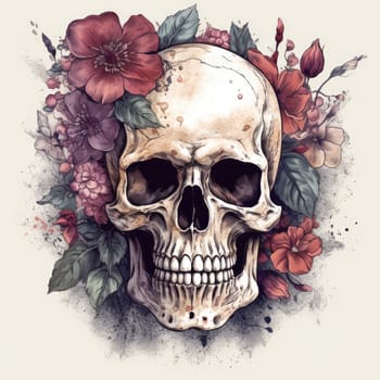 colorful sugar skull decorated with intricate floral patterns on a light background. Generative AI