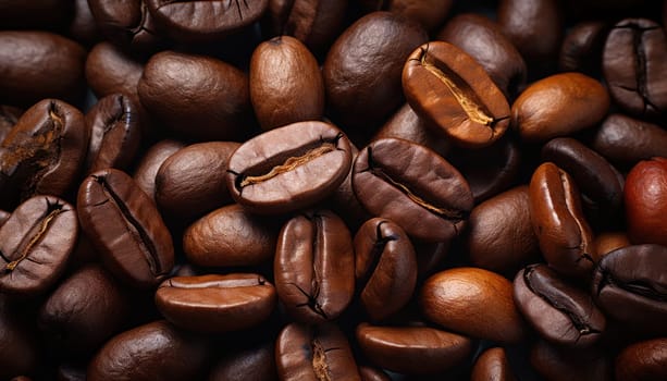 Freshly roasted coffee beans background. Generative AI