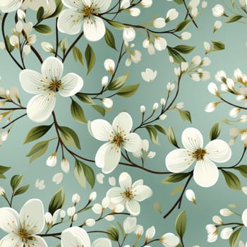 seamless pattern of white flowers on a delicate green background. pattern for wallpaper or fabric. Generative AI