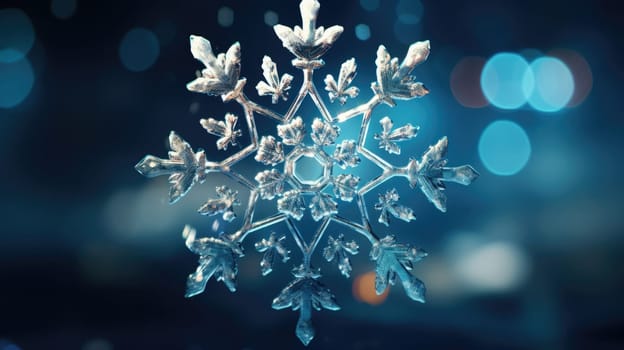 Extreme close up of snowflake, ai
