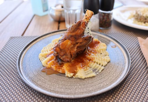 Braised lamb shank on the mashed potato