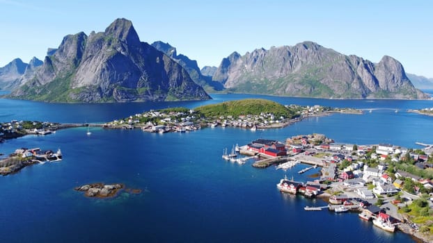 Drone photo of Reine in Lofoten in Norway