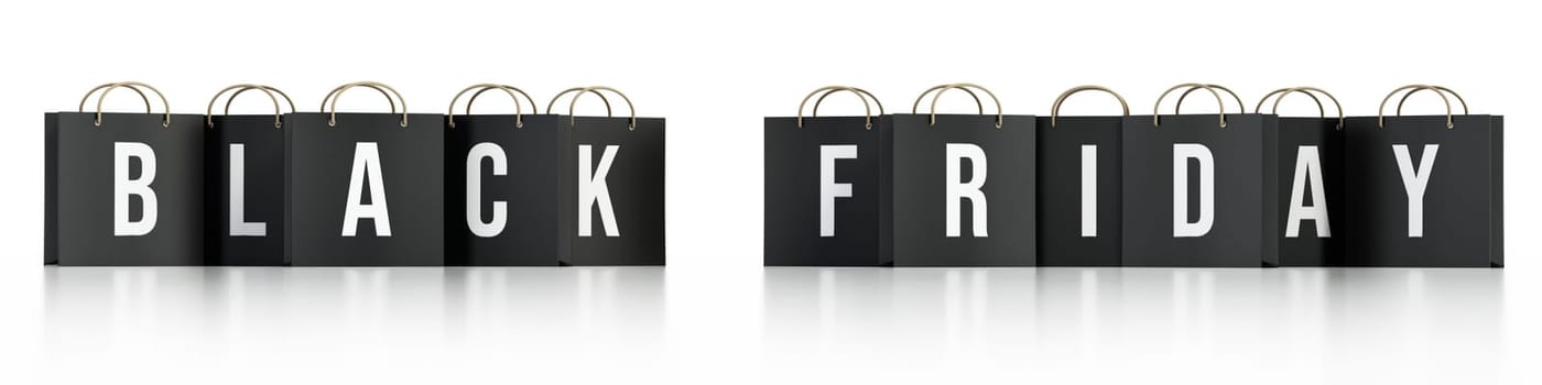 Black Fridays shopping bags isolated on white background. 3D illustration.