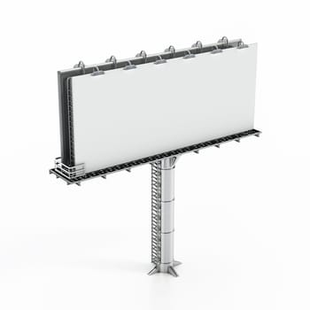 Blank outdoor billboard on a metal post isolated on white background. 3D illustration.