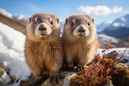 Curious marmots in the mountains, animals in nature, wildlife