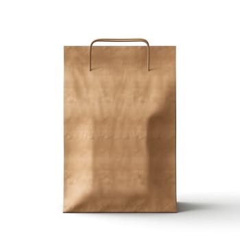 Mockup of paper bag for shopping, gifts and grocery bags on white background. brown kraft paper bag with cord handles. Generative AI