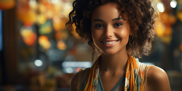portrait of a young beautiful Hispanic woman on a blurred background .Generative AI