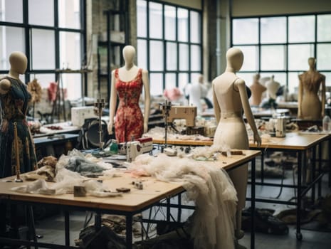 Mannequins and hangers materials. Design, tailoring and cutting studio, manufacturing, handicrafts.Generative AI
