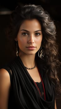 Close-up portrait of a young beautiful brunette woman. Generative AI